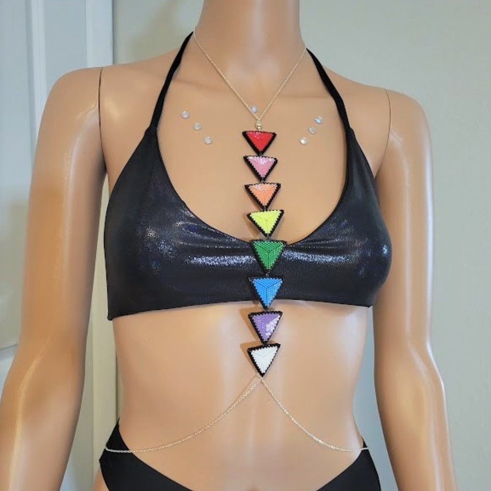 Hand Beaded Rainbow Triangle Body Chain